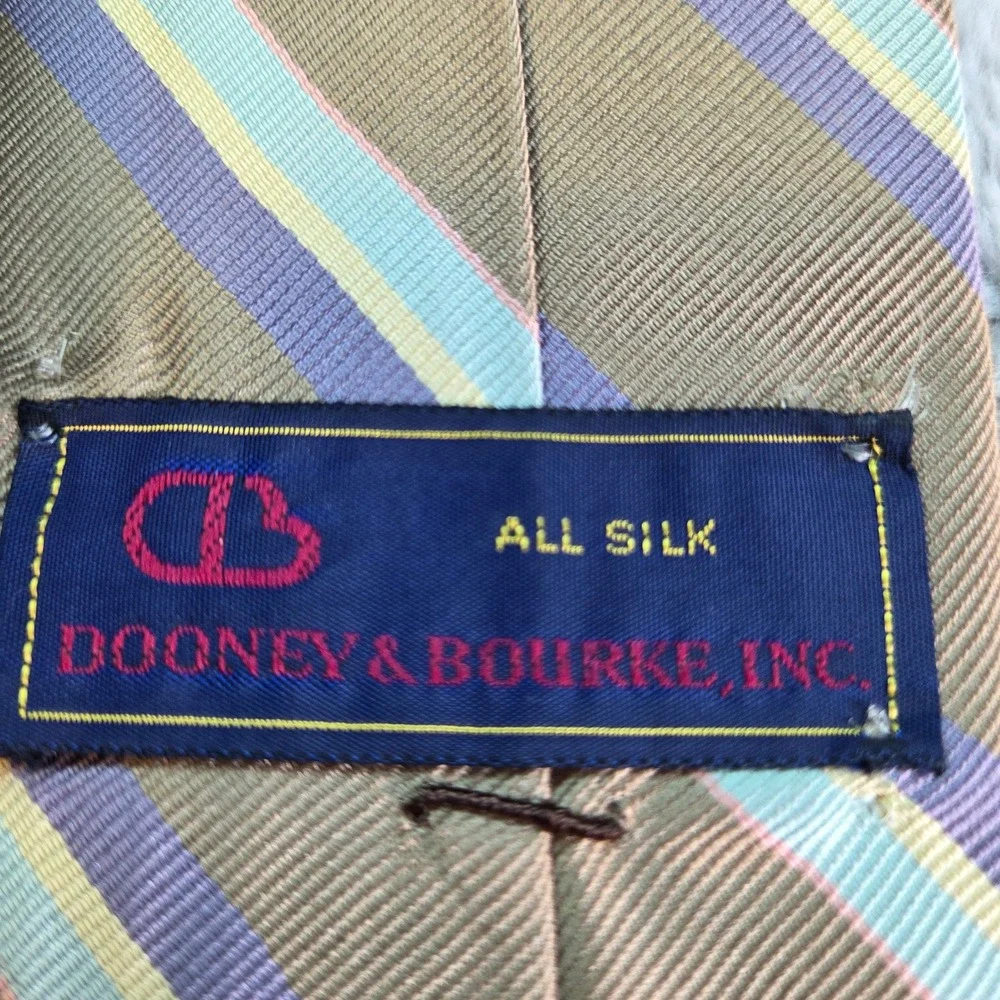 Dooney & Bourke Silk Necktie Mens OS Brown Lavender Yellow‎ Striped Classic Tie